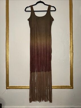 Black Bead Brown to Wine Ombre Fringe Maxi Dress